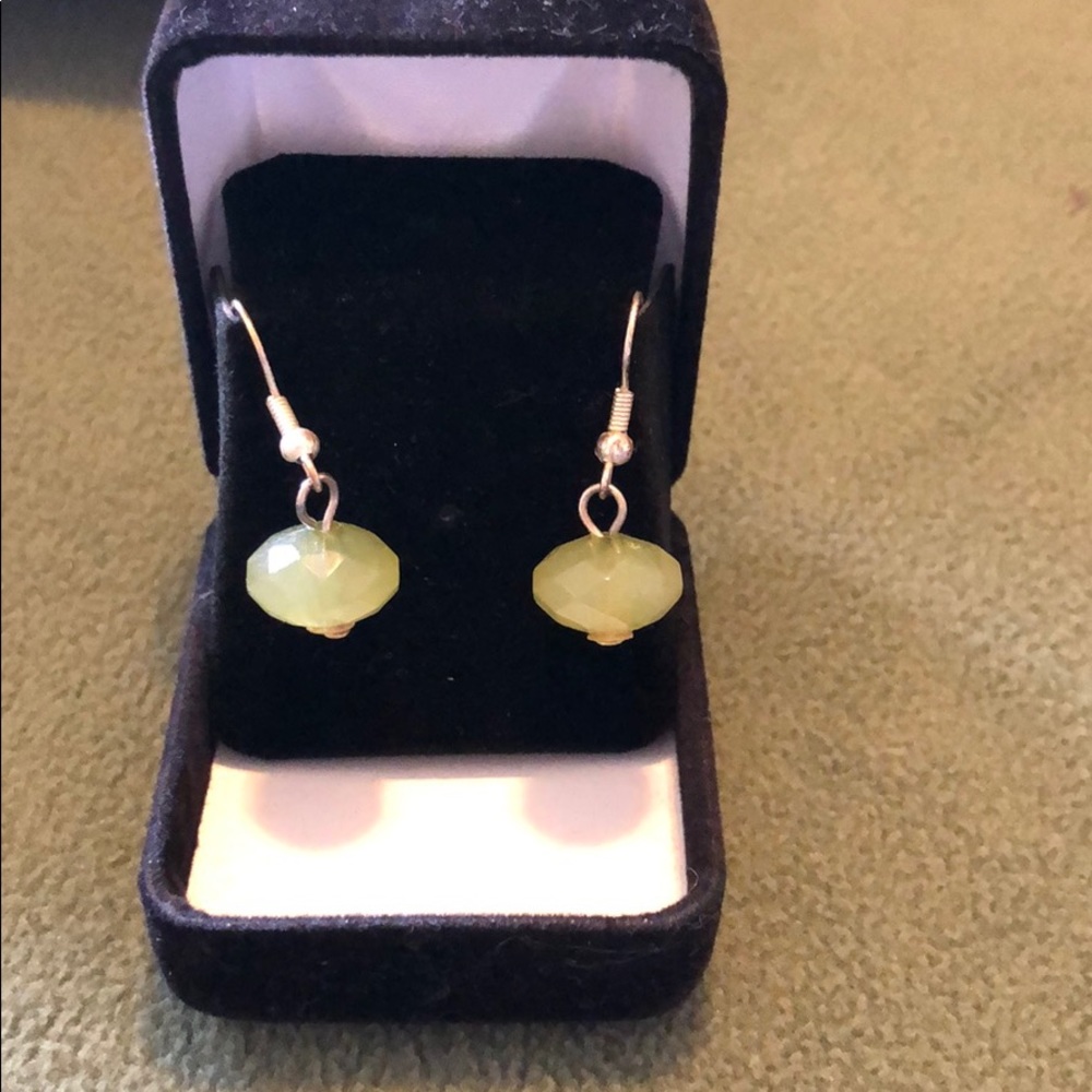Silver with green stone pierced earrings